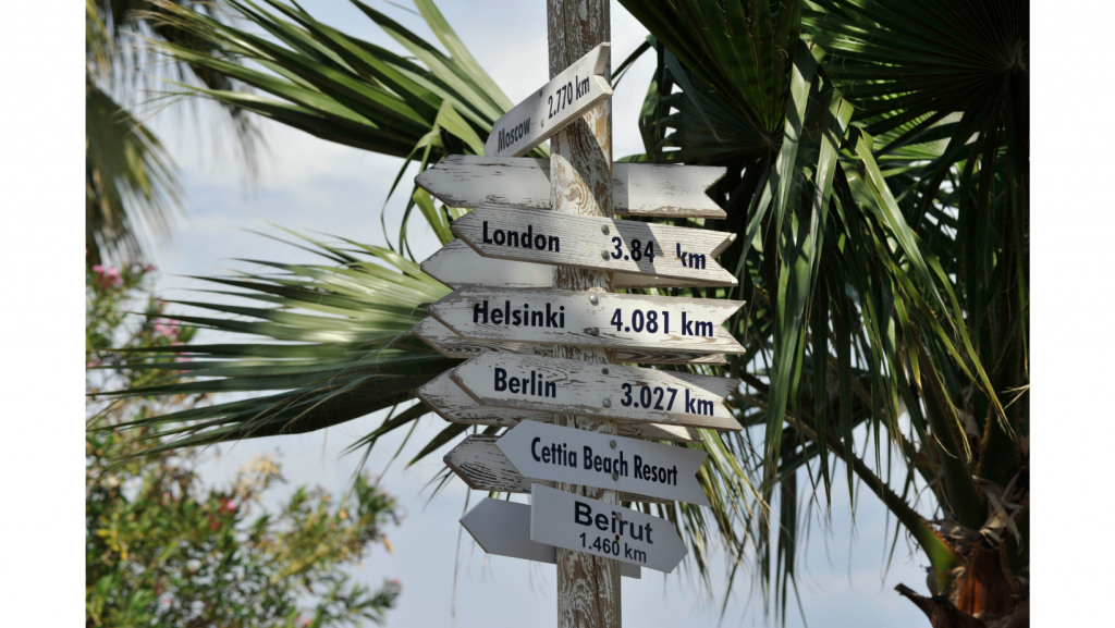 Tourismus-Übersetzungen: Schild mit verschiedenen Städtenamen
