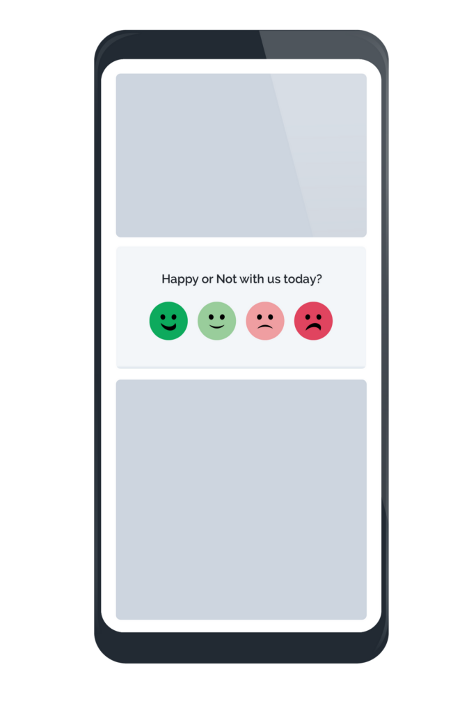 Online-Erhebung der Page Experience über Auswahl eines von vier Smileys über Smartphone.
