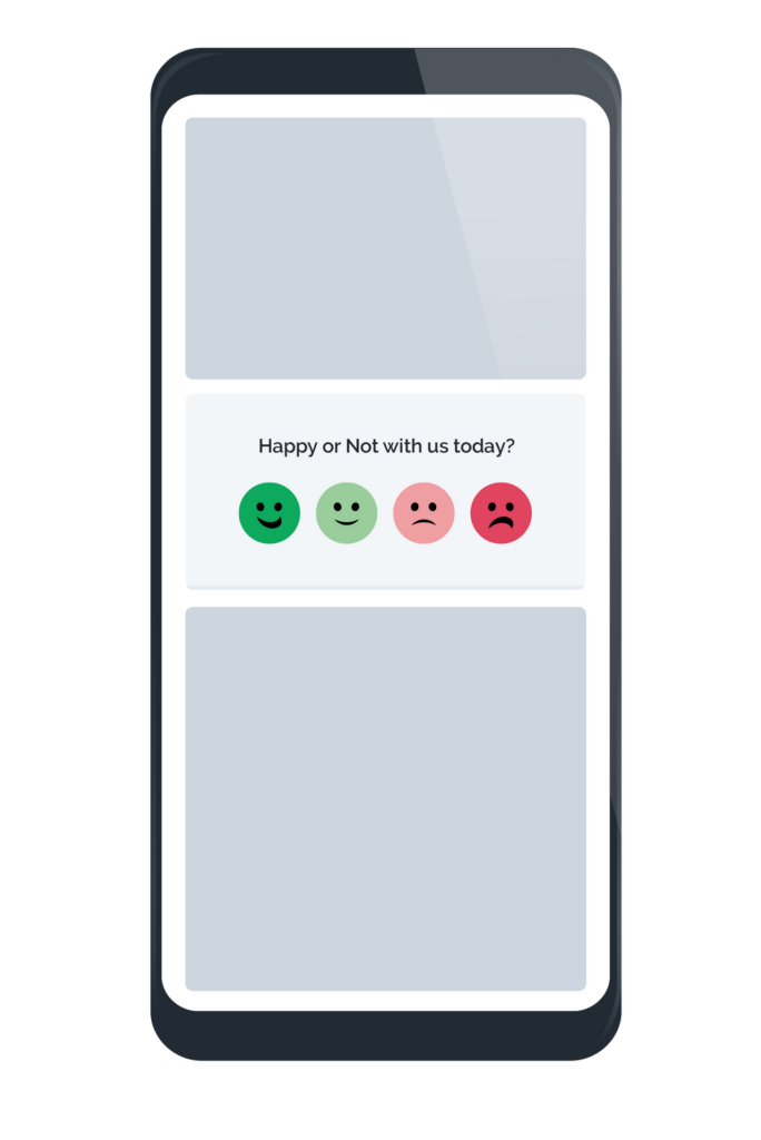 Online-Erhebung der Page Experience über Auswahl eines von vier Smileys über Smartphone.