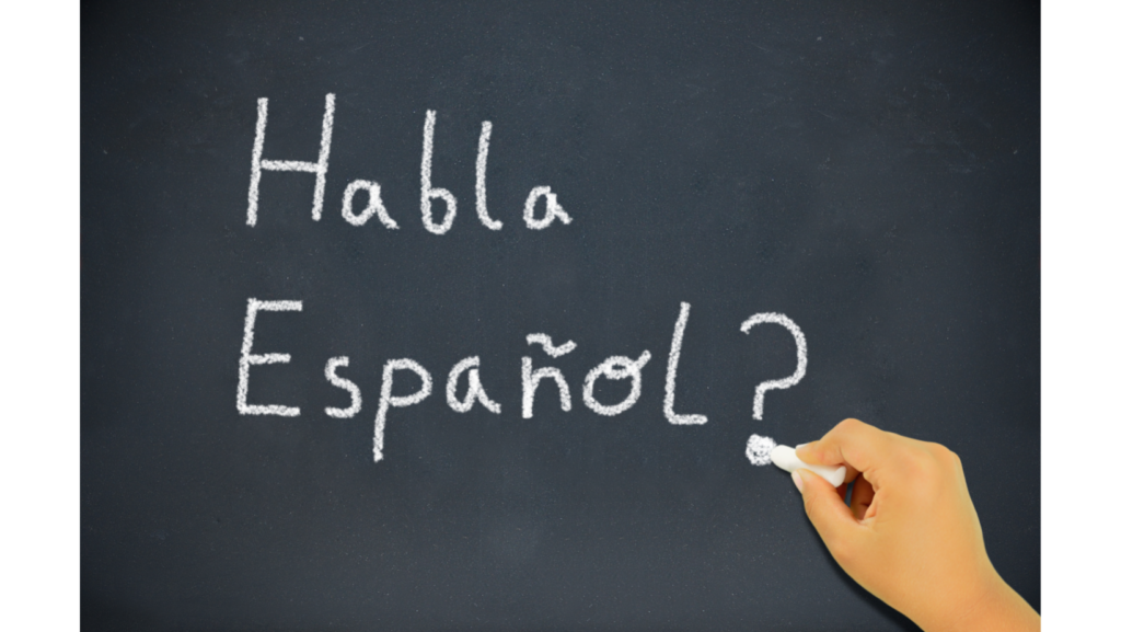 Tafel mit spanischen Wörtern "Habla Español?"
