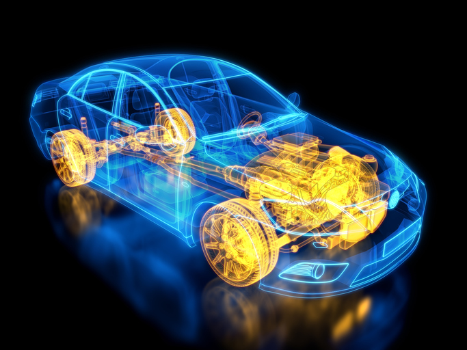 Diese technische Zeichnung eines Autos zeigt die Hauptbestandteile des Fahrzeugs. Unsere Agentur übernimmt die Übersetzungen für die Montageanleitungen.